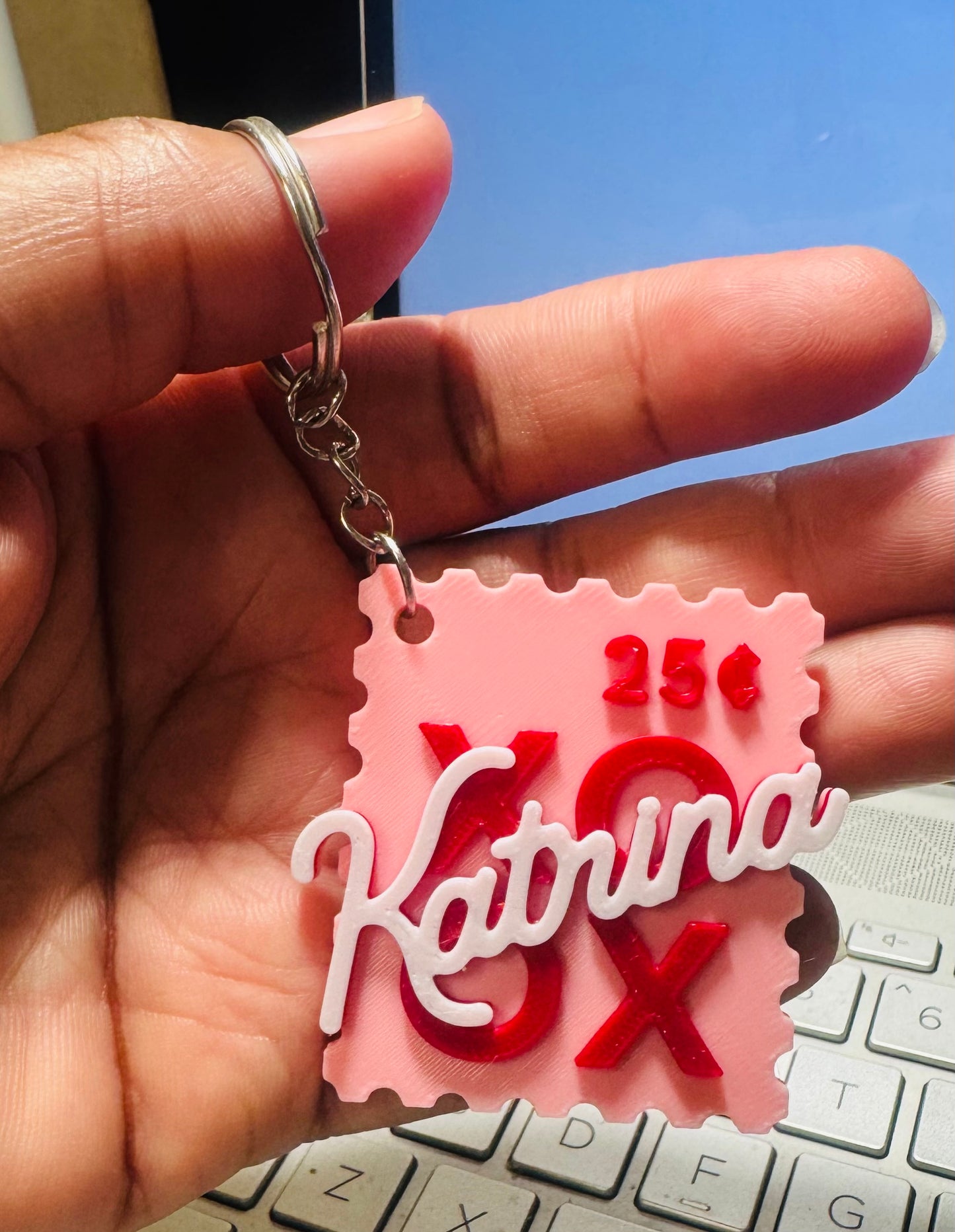 Valentine stamp keychain